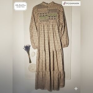 Hellie Modest Dress | Boho Cottagecore Tiered Maxi | Long Sleeve Size Small
